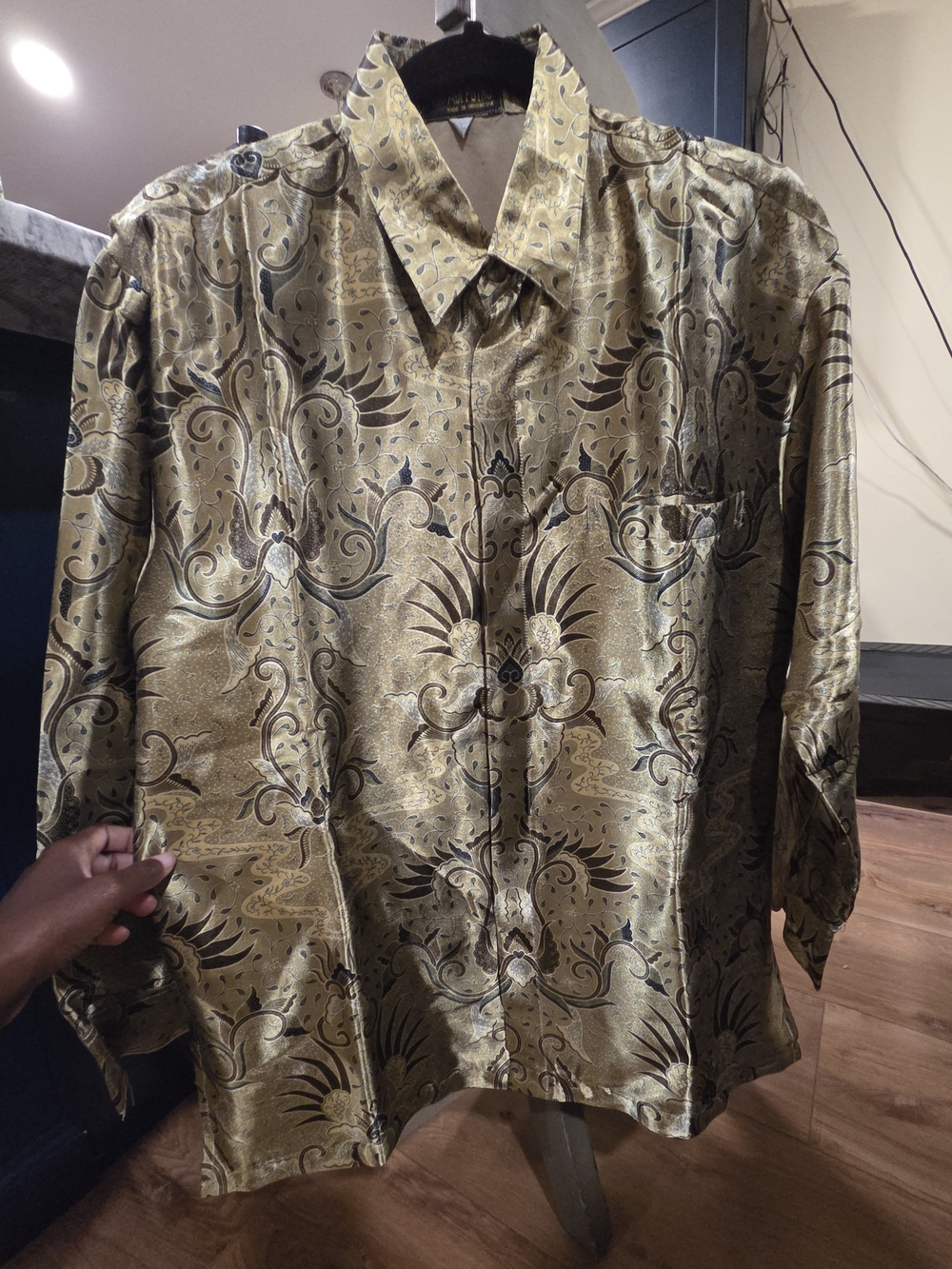 100% Pure Silk Adi Putro Indonesian Button-Down Gold Artisan Shirt